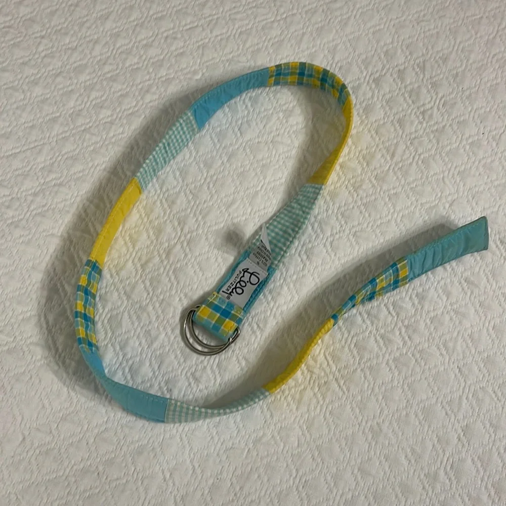 Lilly Pulitzer yellow blue womens plaid vintage d ring belt s small